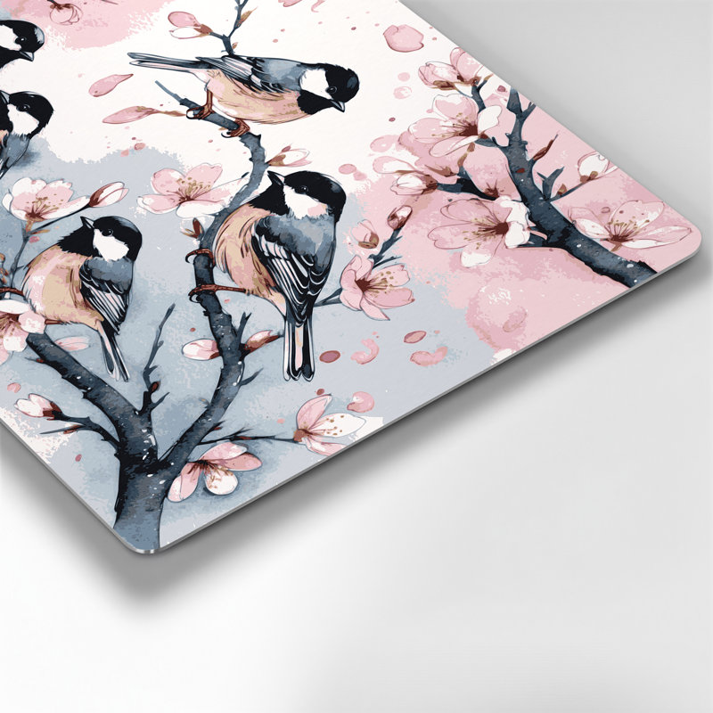 Oiseaux, art mural en métal beige avec mésange, H 11 po x l 14 po
