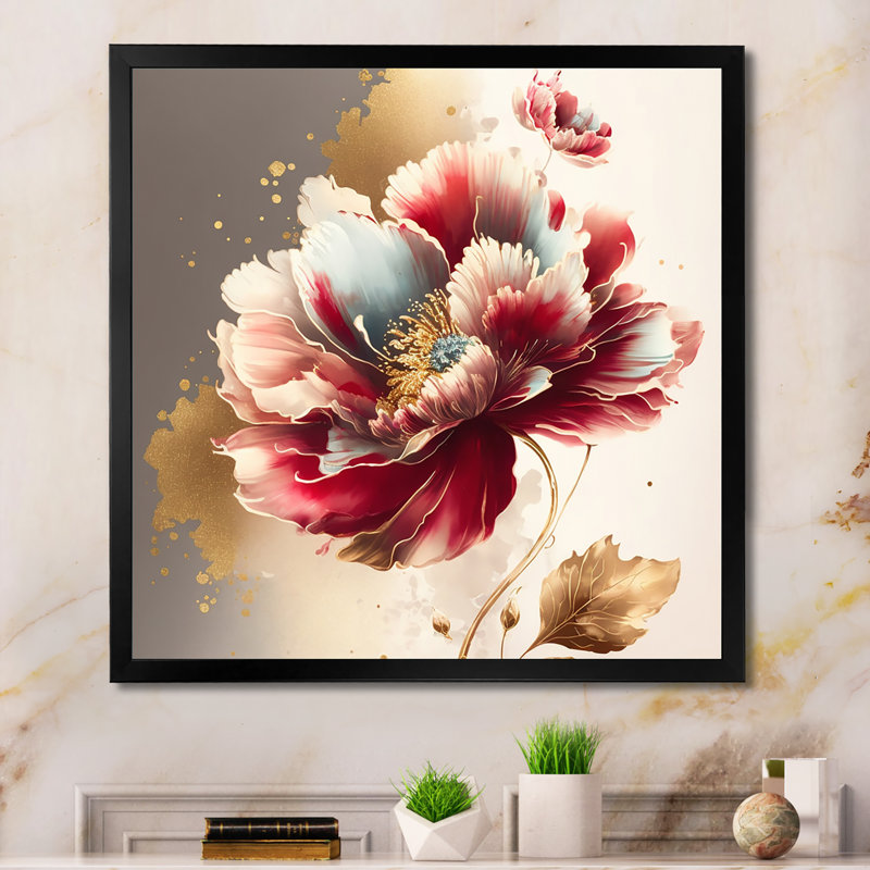 «Bold Red Floral Design II», impression sur toile, Cadre photo noir, H 16 po x l 16 po x P 1 po