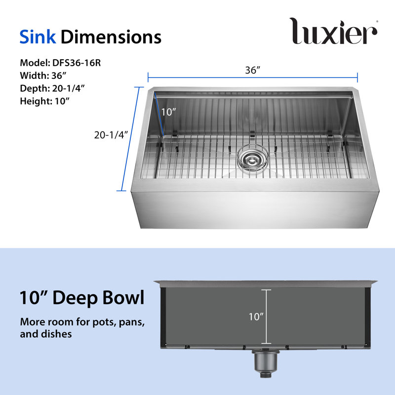 Farmhouse Apron Single Bowl Stainless Steel Kitchen Sink Workstation with Accessories, 36" W x 20.25" D x 10" H