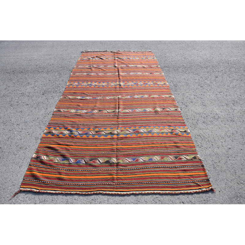 Tapis kilim turc tissé à la main dans des rayures oranges frappantes pour la chambre à coucher et le salon