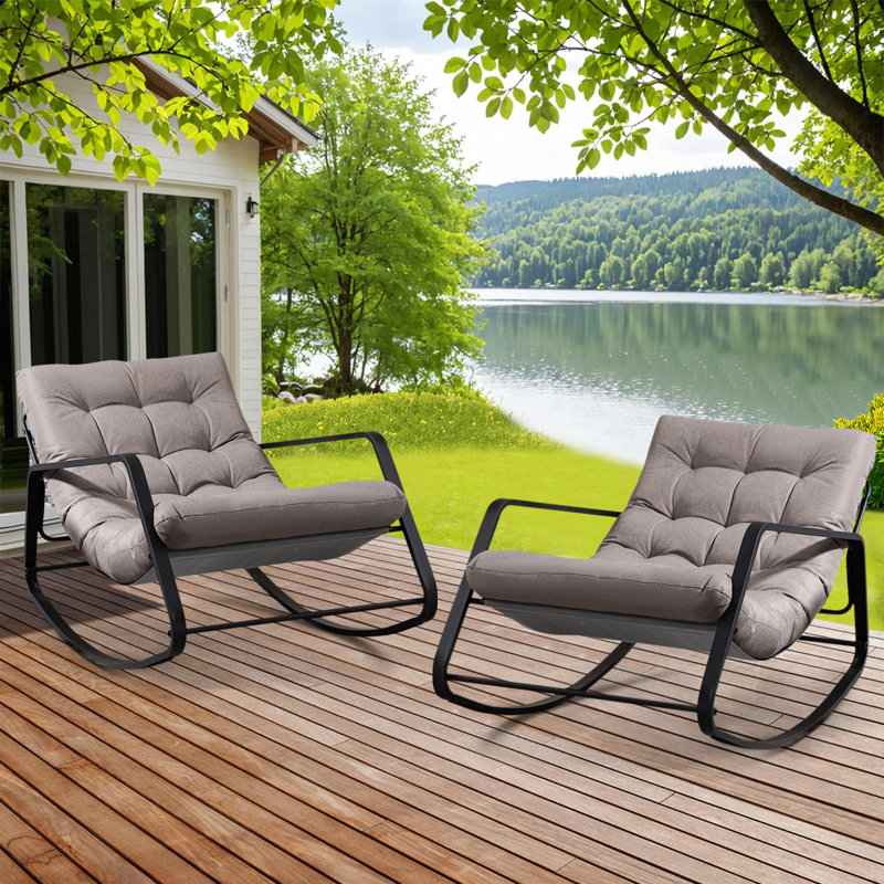 Chaise berçante d'extérieur en acier pour patio, Brun