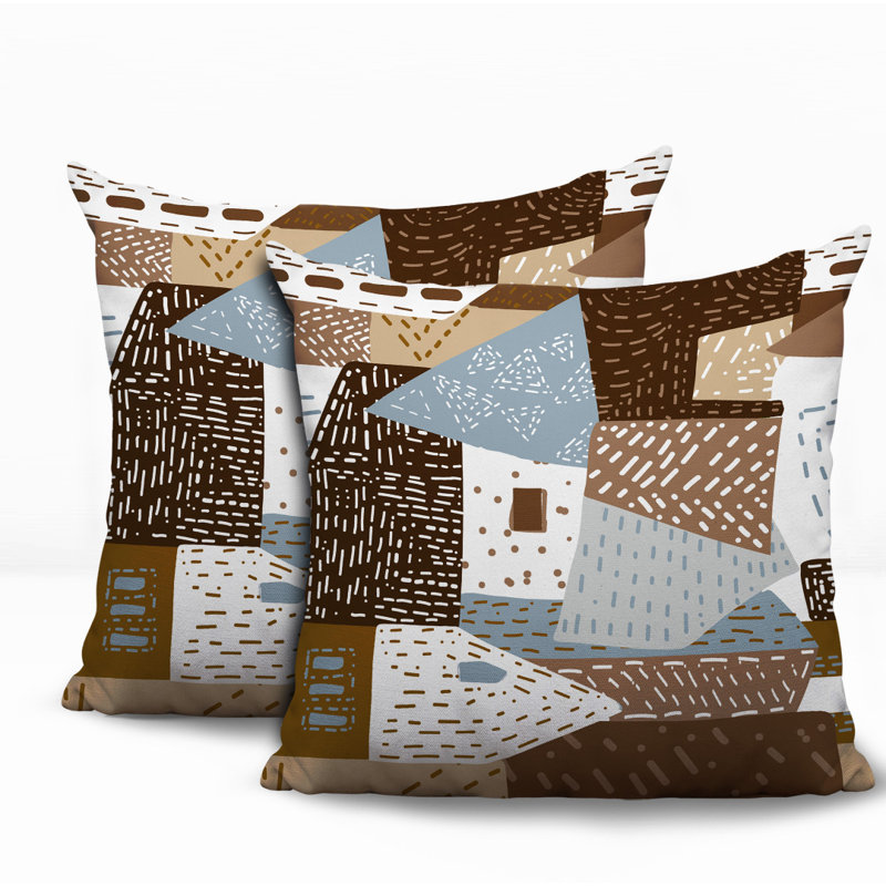 Oreiller réversible intérieur / extérieur Praxies Patches, 18x18, Beige