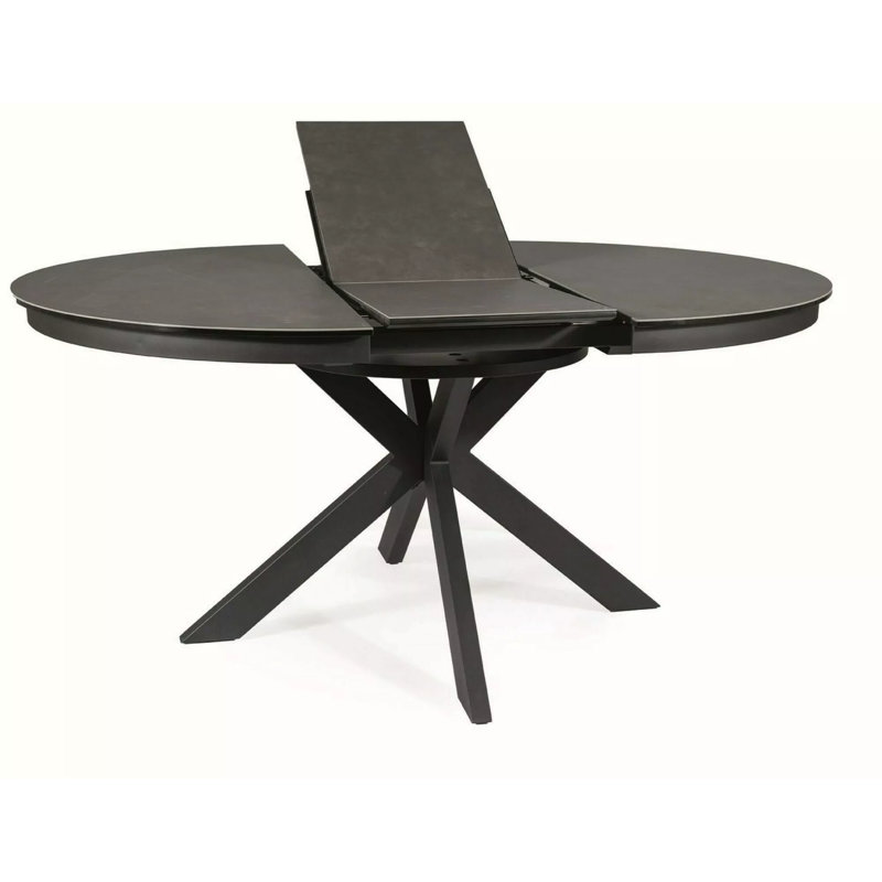 Glasmann Round Glass Top Metal Base Dining Table, Marble Effect