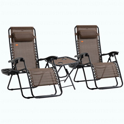 Zero Gravity Chair Set With Side Table, Folding Reclining Chair With Cupholders & Pillows, Adjustable Lounge Chair
