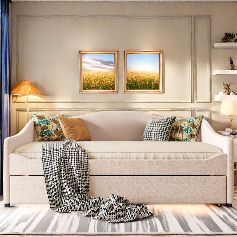 Taomi Upholstered Daybed with Light and Trundle, Full/Double, Beige