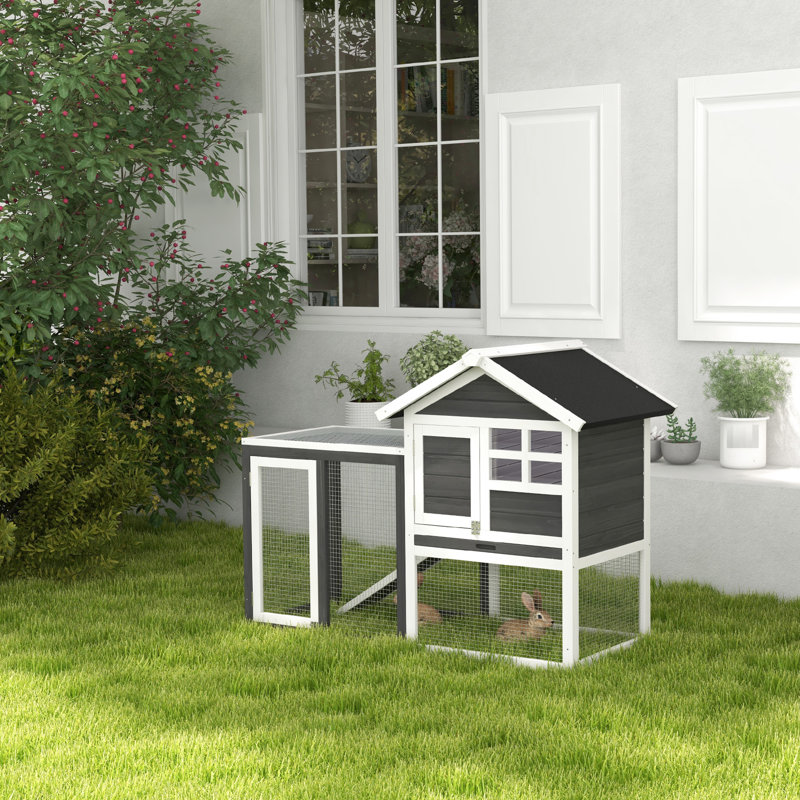 Cage grise 48 "avec toit en asphalte - Maison en bois pour lapins de jeu imperméables
