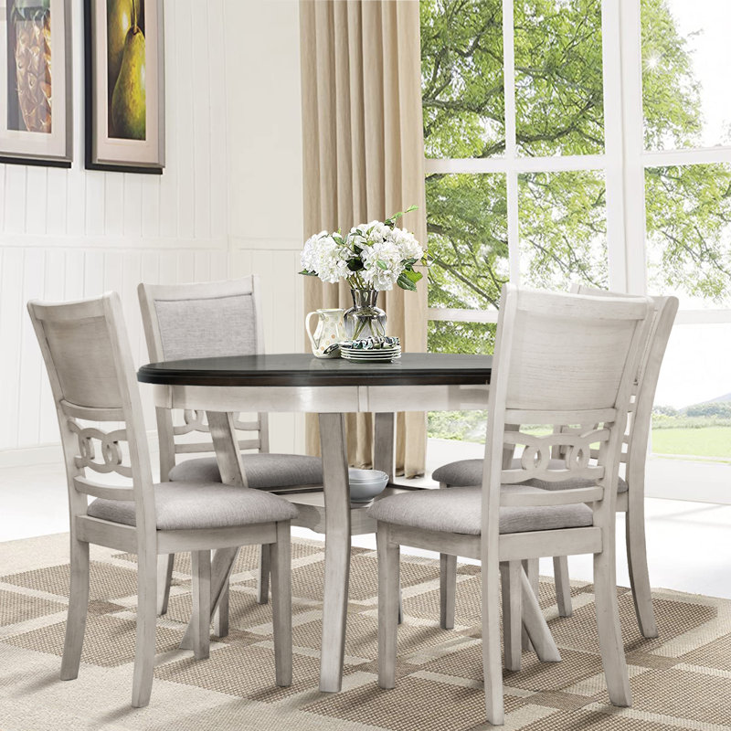 Rituraj 4-Person Wood Round Dining Table Set Kitchen & Dining Room Set, Dark Brown, White