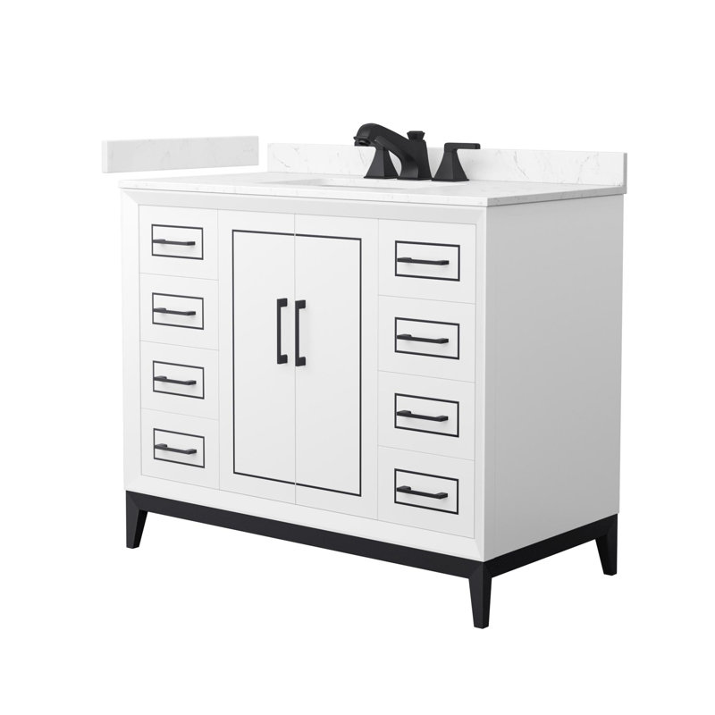 Marlena 42" Freestanding Single Bathroom Vanity with Cultured Marble Top, White, Matte Black, 60"