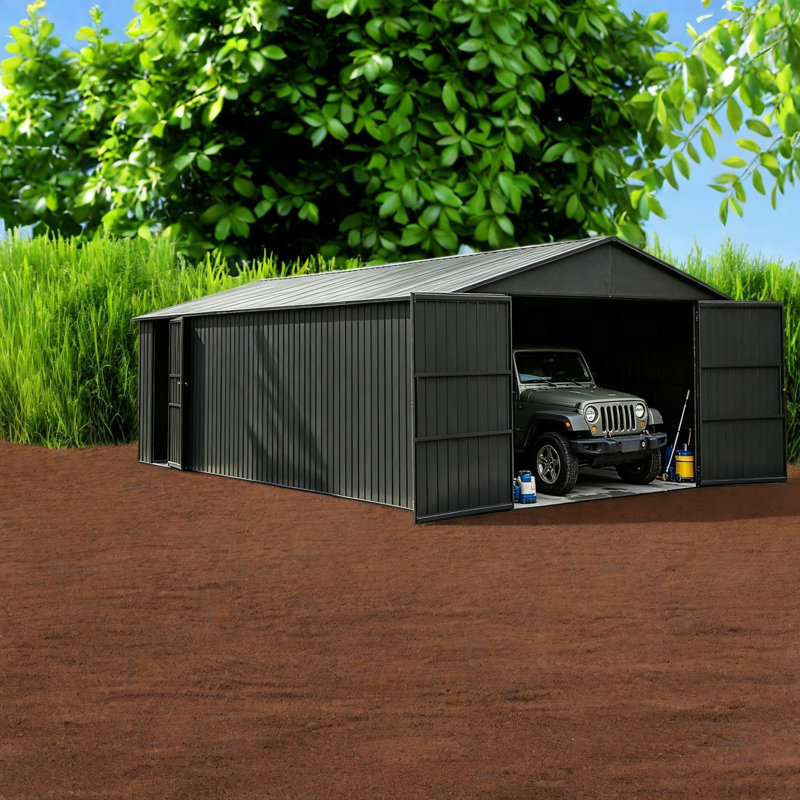 Grand cabanon avec espace de rangement, garage moderne en métal et acier de 3,65 m x 9,14 m (12 pi x 30 pi) pour cour arrière