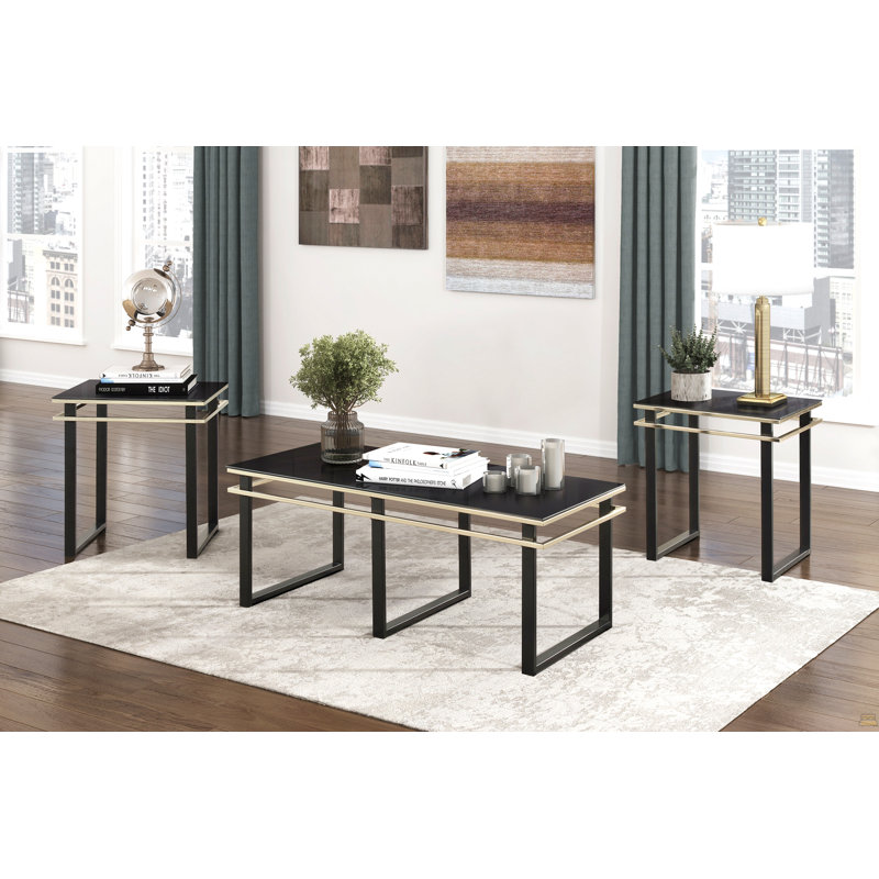 Ensemble de tables basses et tables de bout Occasional 3Pc Tables avec plateau en verre trempé