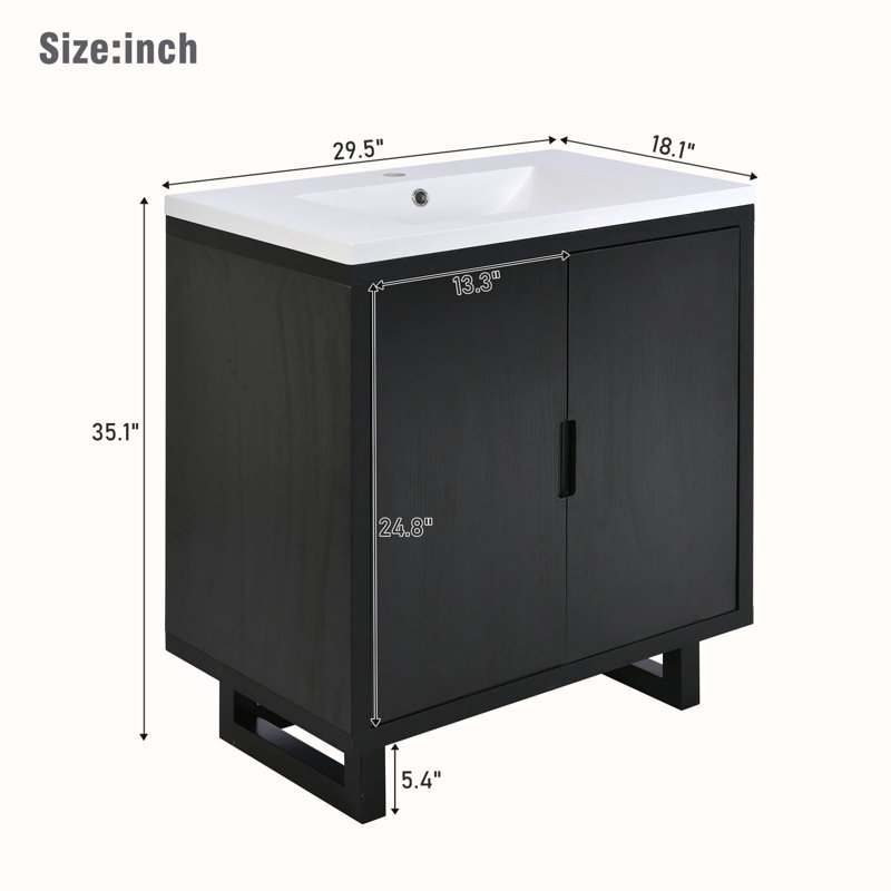 Escanaba 29.5'' Single Bathroom Vanity with Ceramic Top, Black