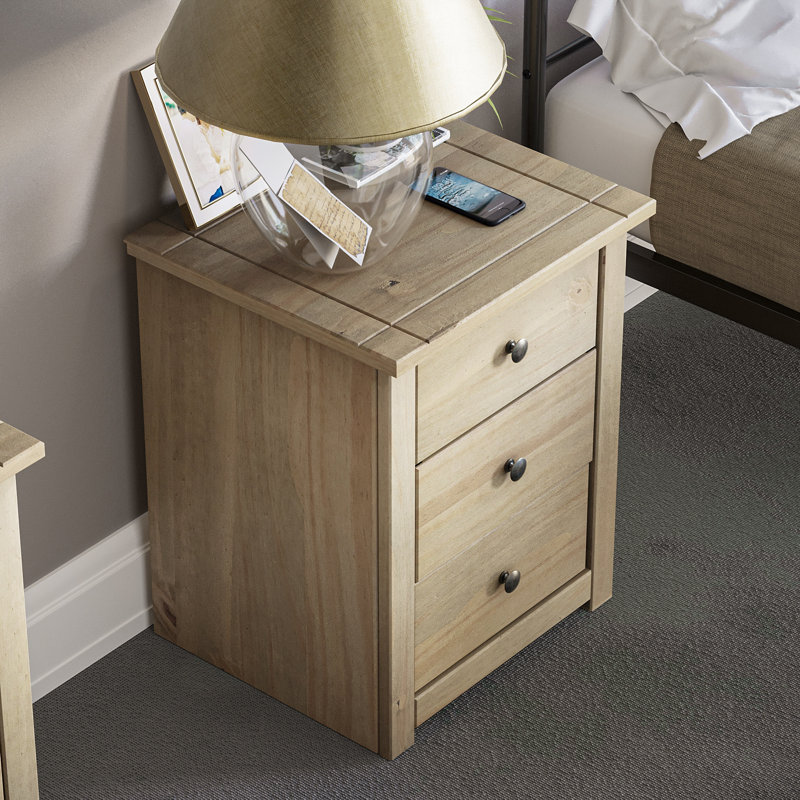 Somers 3 Drawer Solid Wood Bedside Table, Bedroom Storage Cabinet
