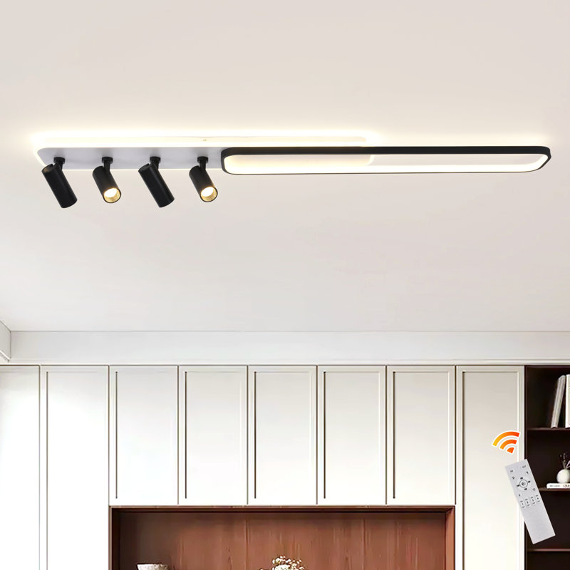 Plafonnier encastré rectangulaire en métal à 6 lumières à intensité variable 55,11 po avec télécommande Herrick, 6 Lights