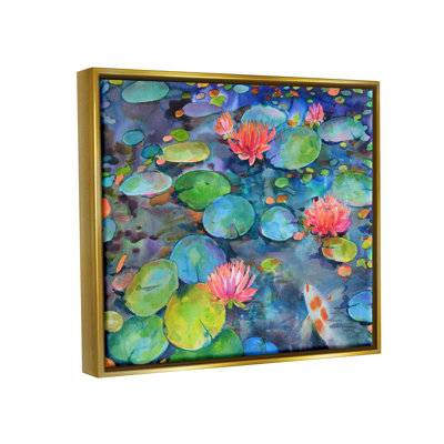 «Vivid Pond Lily Lotus Blossom Koi Fish Pond» par Marietta Cohen Art and Design - Peinture