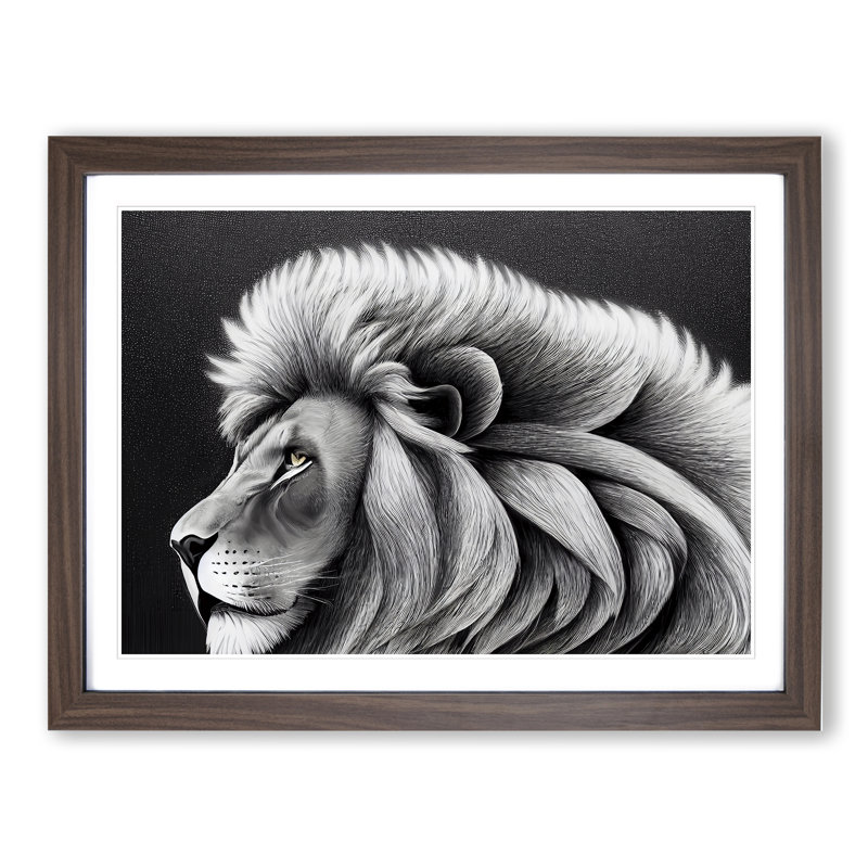 Electrifying Lion - Single Picture Frame Painting, 46cm H x 64cm W x 2cm D, Walnut 
