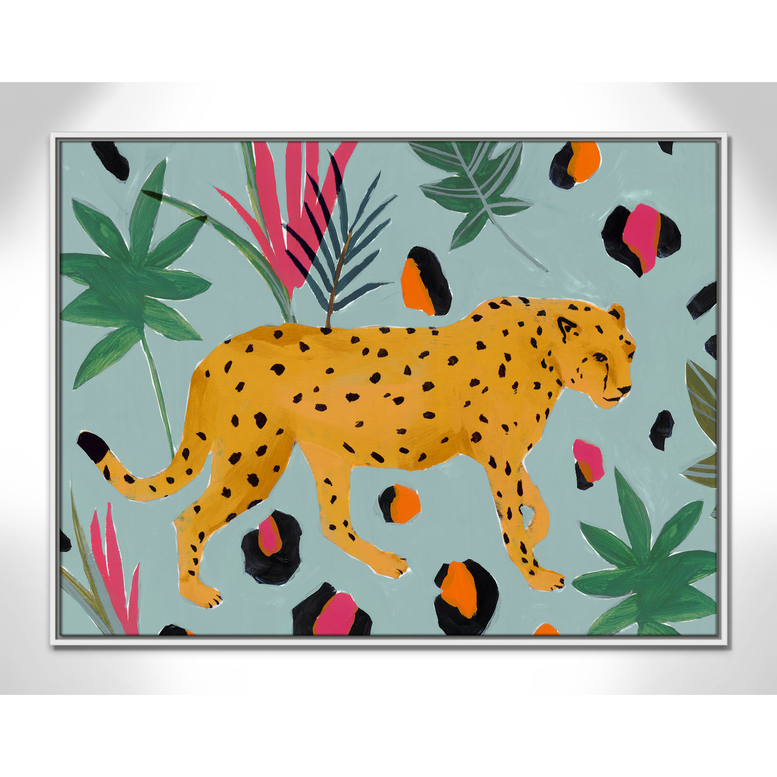 Nyles "Walking Cheetah II" Painting by Isabelle Z, 31.5" H x 41.5" W x 2" D, White Framed Canvas