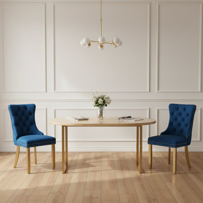 Elegant Luxurious Velvet Upholstered Dining Chairs, Set of Two