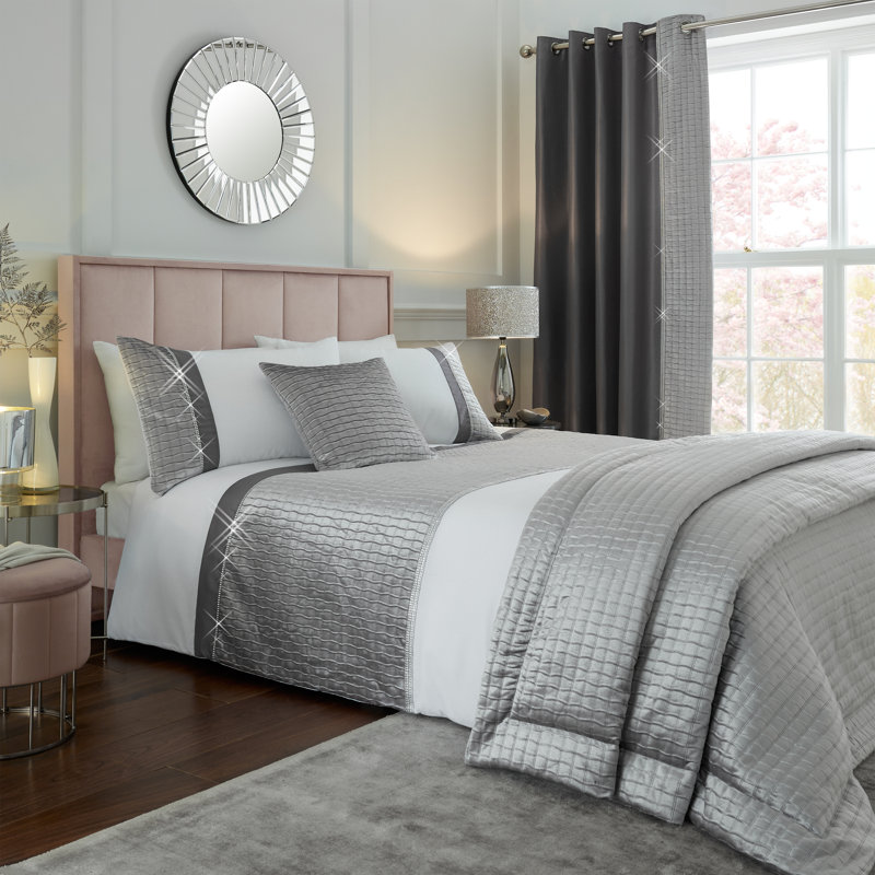Silver Duvet Cover Set, Double Duvet Cover + 2 Standard Pillowcases