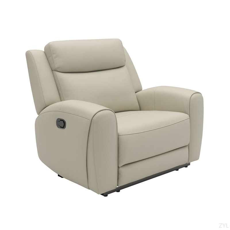 Fauteuil inclinable manuel en mousse haute densité, Cuir, Beige, Manuel - levier / poignée