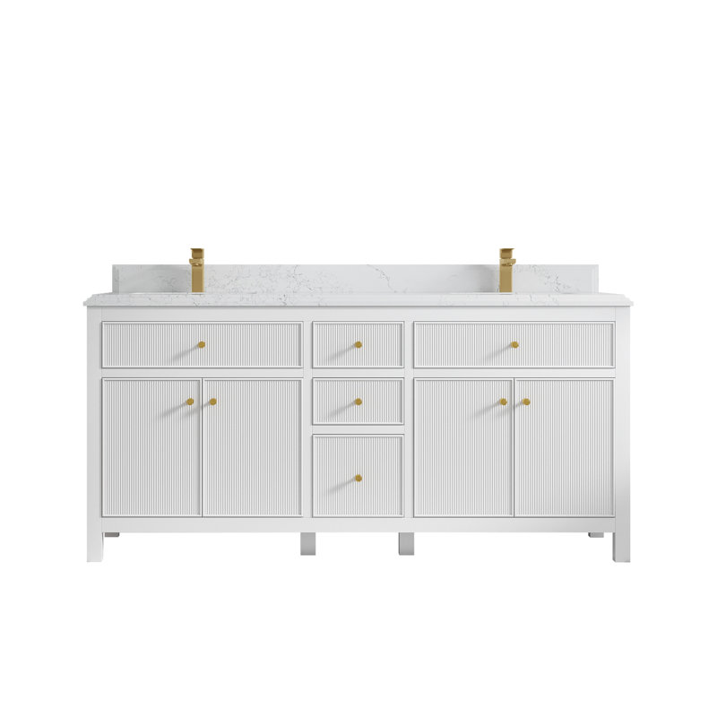 72'' Double Bathroom Vanity with Quartz Top, Empira Quartz