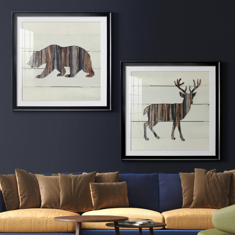 " Woodland Bear " 2 - Pieces, Black Framed Paper, 30.5" H x 61" W x 1.5" D, White