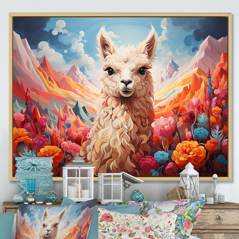 Enchanting Alpaca Valley - Alpaca, art mural, H 24 po x l 32 po x P 1 po, Cadre flottant brun