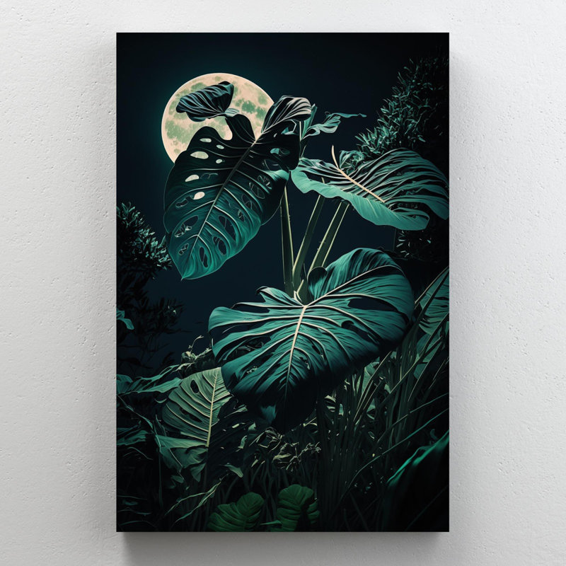 «Monstera laisse sous la lune», impression sur toile tendue, H 14 po x l 11 po x P 1,25 po