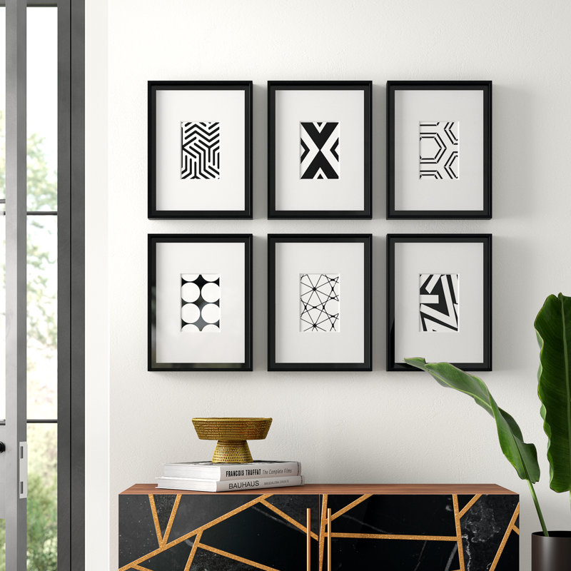 Calter Geometric Abstract Matted Framed Graphic Art, Black/White