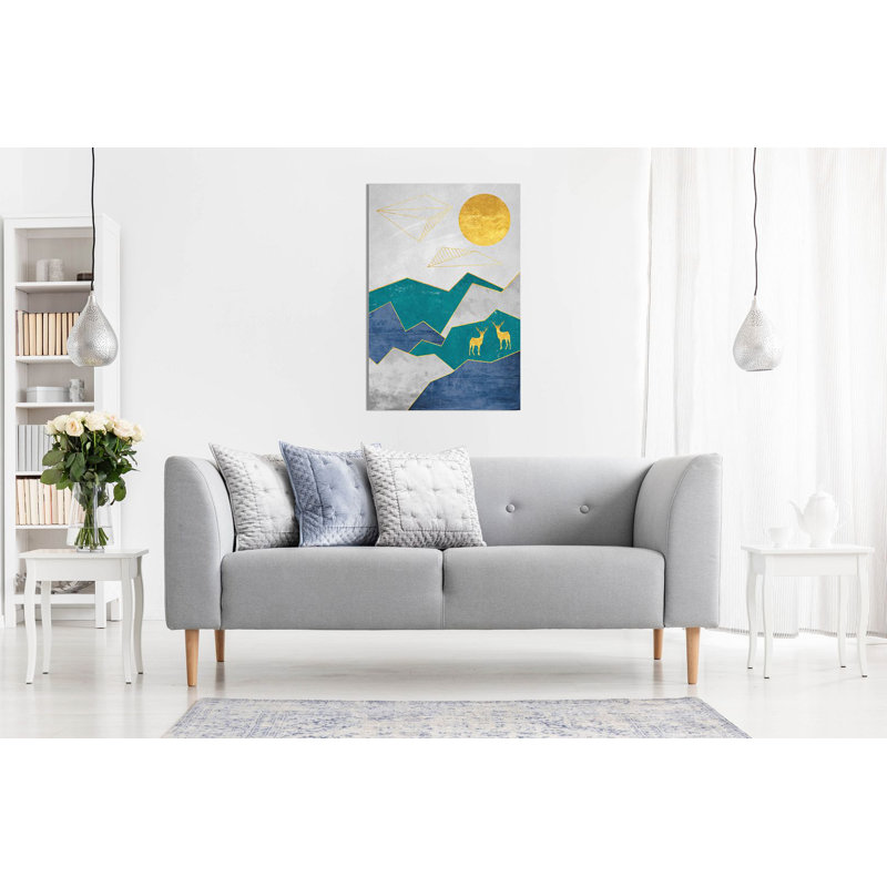 Abstract Moon Cloud Colour Framed Home Artwork Decoration Nordic Style Wall Art - Wrapped Canvas Print, 31cm H x 20cm W