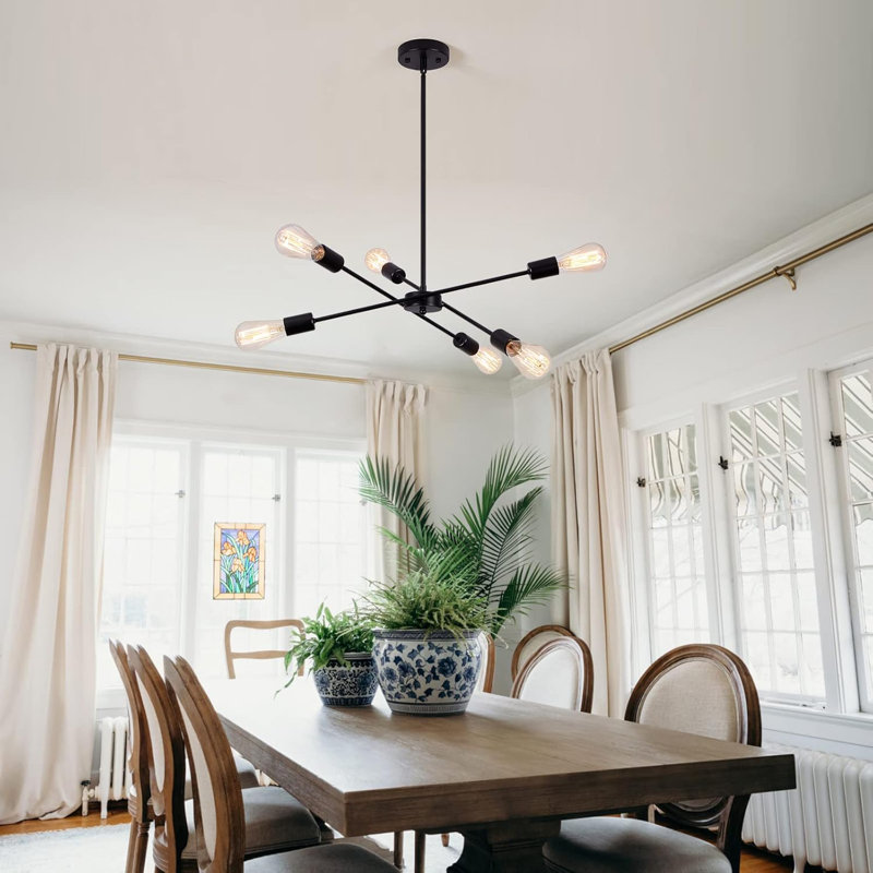 Lustre spoutnik moderne et industriel avec 6 lumières, luminaire suspendu vintage à hauteur réglable pour salle à manger, îlot de cuisine et plafond