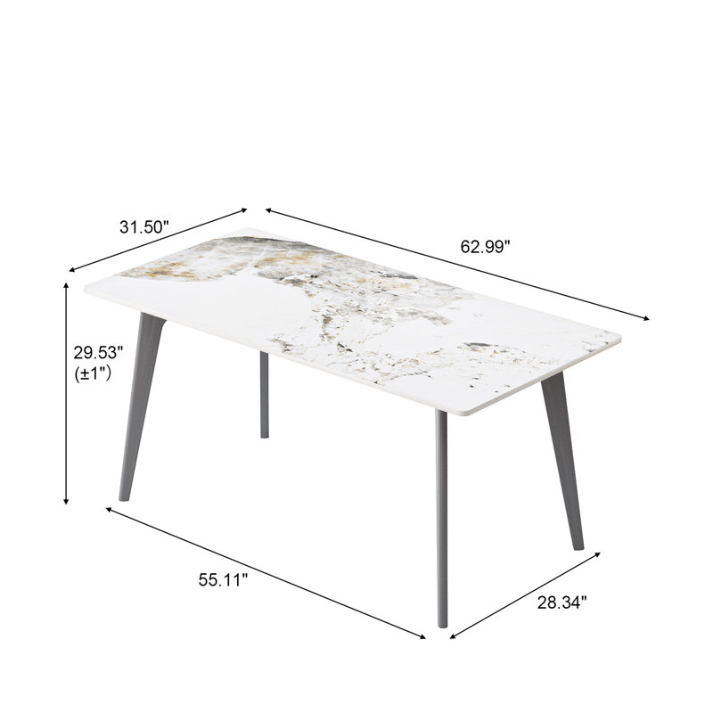 64.16" Rectangular Dining Table, Modern Style, Sintered Stone Surface, Dark Grey Metal Legs, Can Seat 6 - 8, Easy To Clean Table With Design, Seats Heat Proof