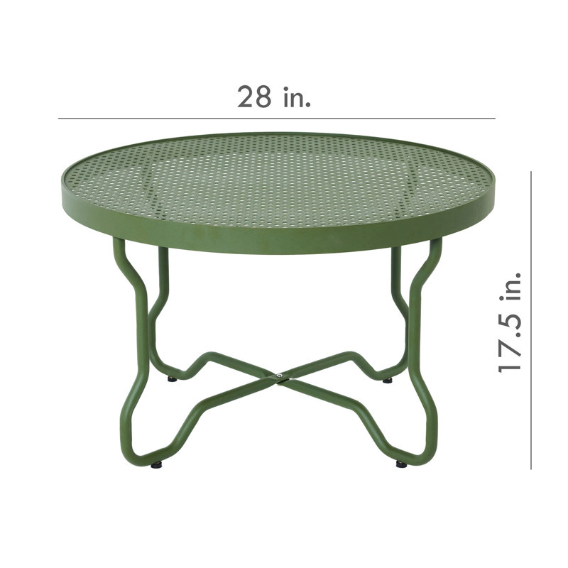 28'' W X 17.5'' H Indoor/ Outdoor Round Steel Coffee Side Table, Modern Patio Plant & Camping Table with Reinforced Tabletop Design