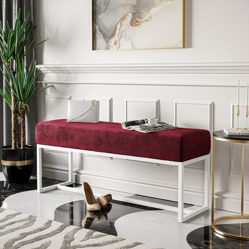 Leechburg Upholstered Bench - DISCONTINUED, 44cm H x 120cm W x 30cm D, White, 100 % Polyester Dark Red