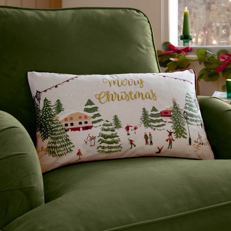 Joy To All Red Rectangular Cushion Cover, Feather Cover/Insert