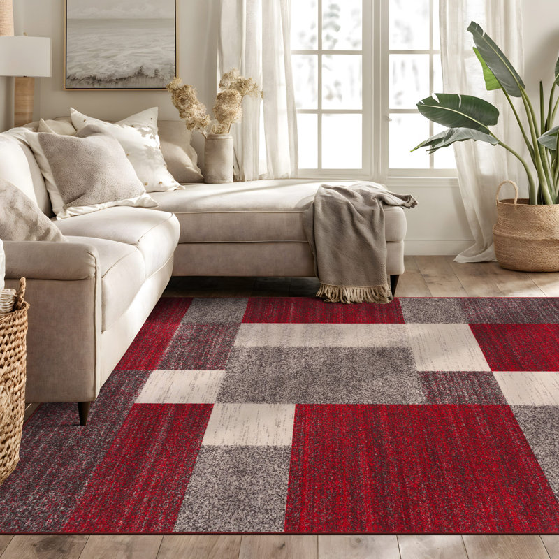 Tapis rouge / gris Allyne, Rectangle 5 pi 3 po x 7 pi 3 po