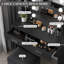 Bureau de maquillage avec miroir et 12 lumières DEL, coiffeuse avec prise de courant, 6 tiroirs à 2 tiroirs, porte-séchoir et tabouret assorti, coiffeuse moderne avec grand rangement pour la chambre à coucher, noir-2078493569