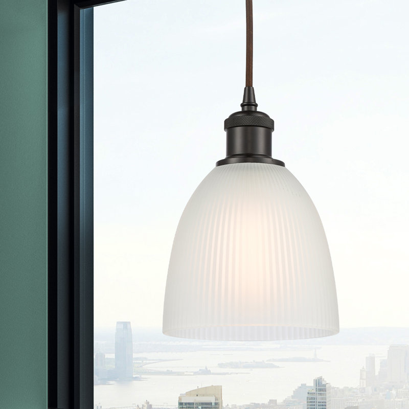 Luminaire suspendu en forme de cloche à 1 lumière Whipple, Blanc, Ampoule DEL 6 watts Vinage, Bronze huilé