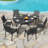 47" Round Metal Outdoor Patio Dining Table For 4, All-Weather Slatted Outdoor Table With Umbrella Hole-1386909142-1386909136