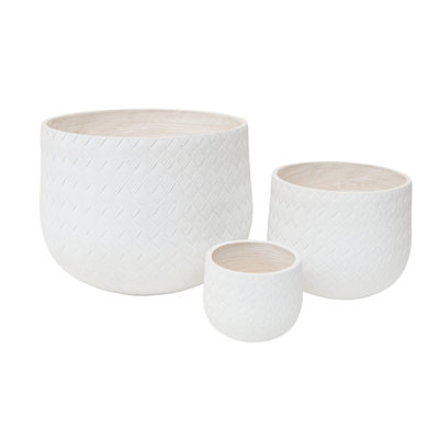 Pot à fleurs blanc en oxyde de magnésium de 3 avec 22,27 po + 14,17 po + 8,66 po, motif de tissage, trou de drainage, pour jardinières à motif de caves à vin, buanderie