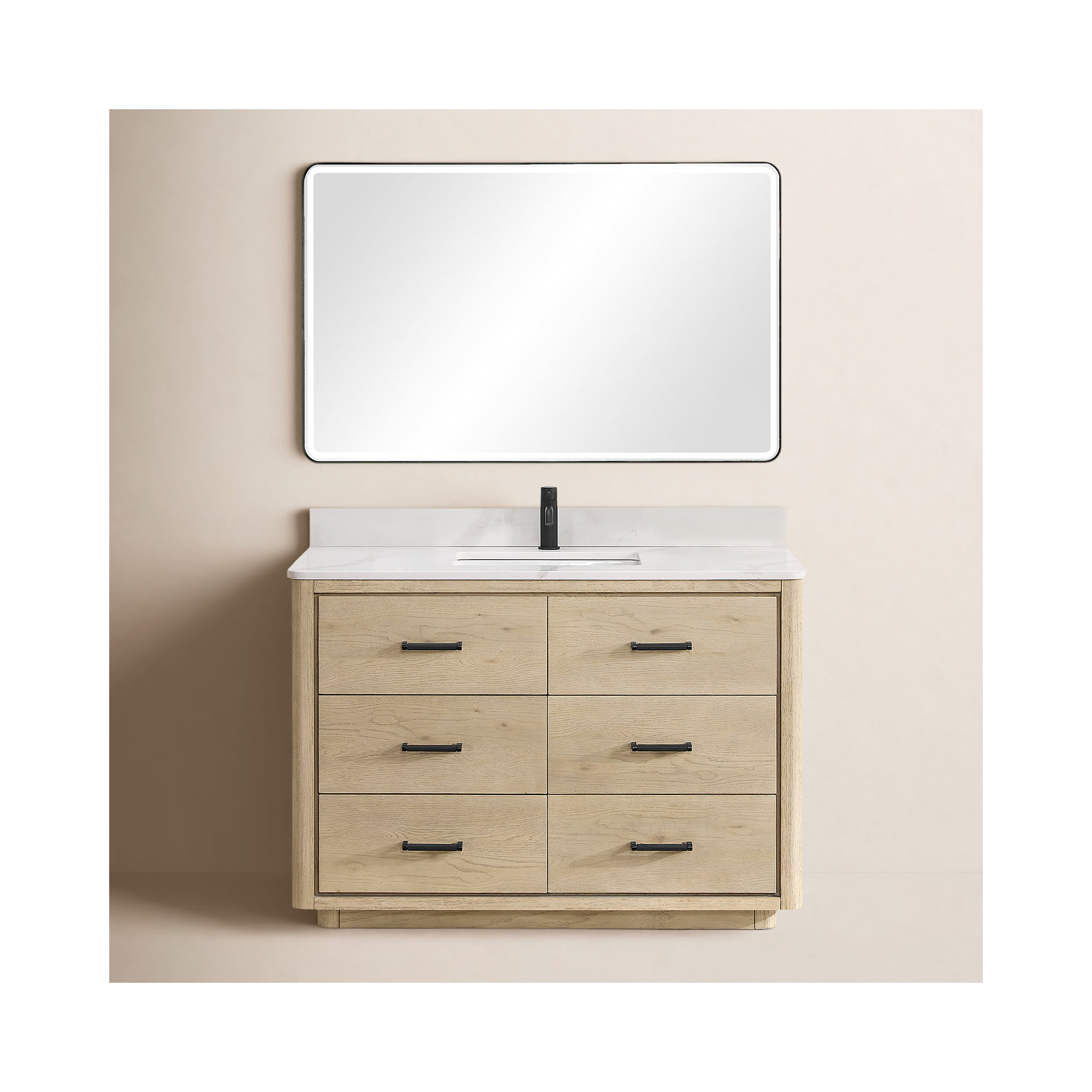 Porto 48'' Single Bathroom Vanity, Natural, Matte Black