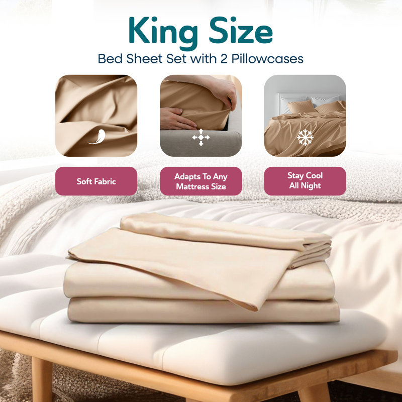 Sleepgram Sand King Bamboo Viscose Bed Sheet Set