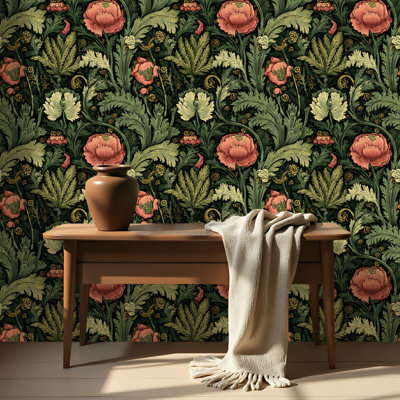 Papier auto-adhésif à peler et à coller avec motif floral botanique luxueux, auto-adhésif et amovible 17,7 po x 118 po (45 x 300 cm)