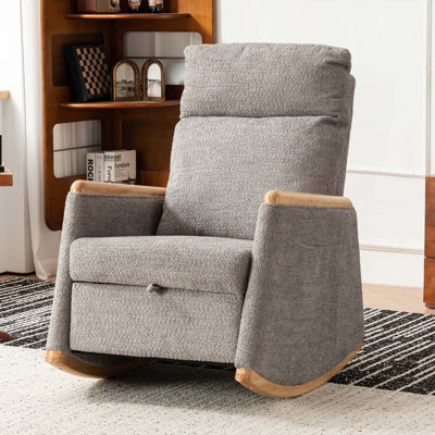 Chaise berçante rembourrée avec dossier haut et pieds en bois d'hévéa Fisher
