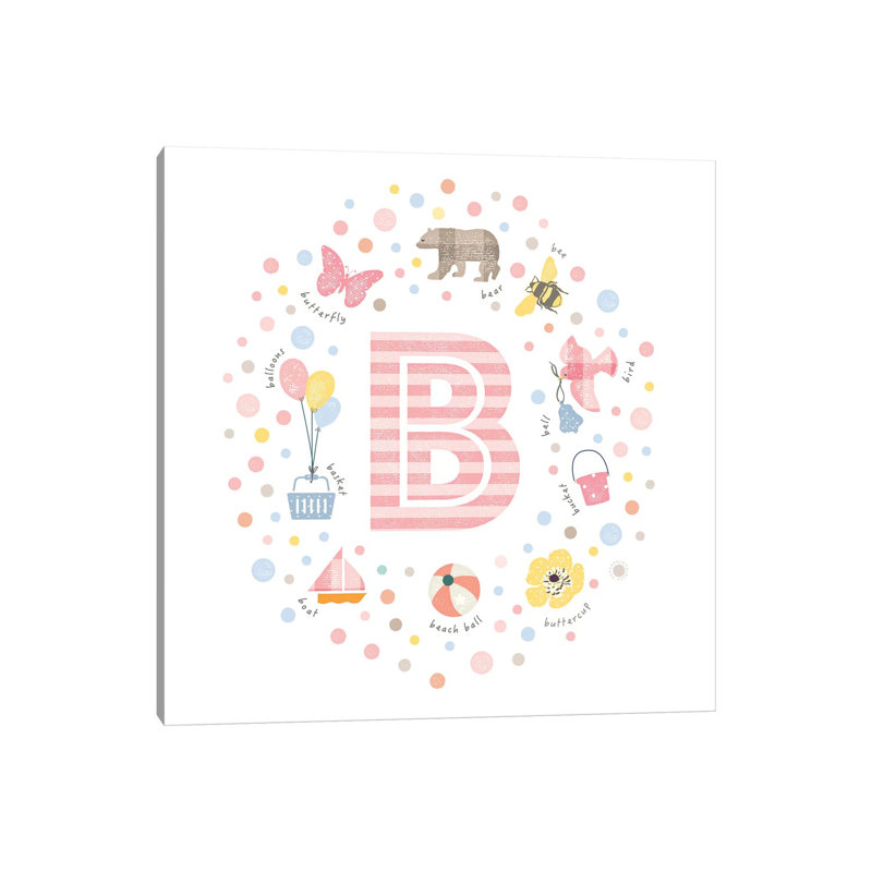 Lettre illustrée B rose - impression, Pas de tapis, H 37 po x l 37 po x P 1,5 po, Toile tendue
