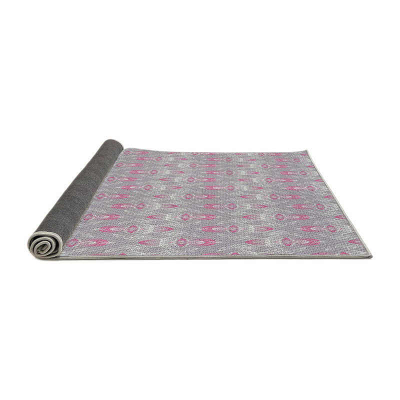 Tapis rose/zone grise à motifs, Rond 4 pi