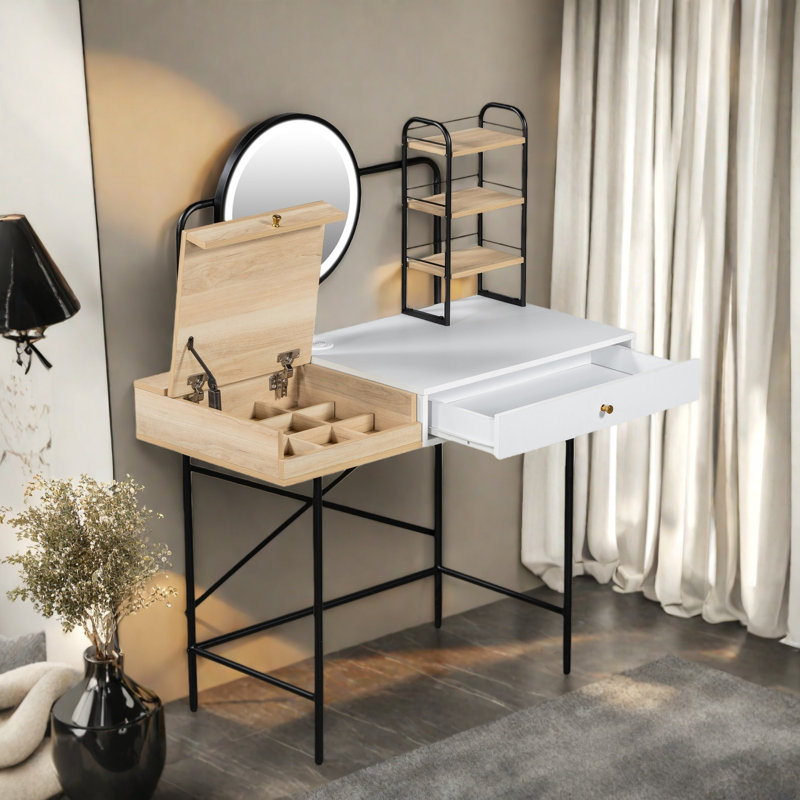 Meuble-lavabo 40 po avec miroir éclairé et chargement sans fil, 3 tablettes, tiroir