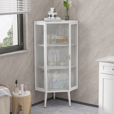 Armoire 22,25 po à trois niveaux avec portes en verre trempé et tablettes de rangement