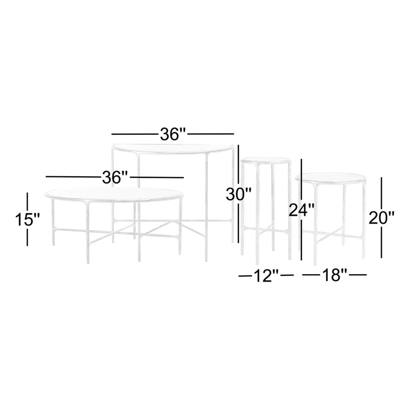 Ensemble de tables basses 4 pièces Evelynn, Argent, Transparent