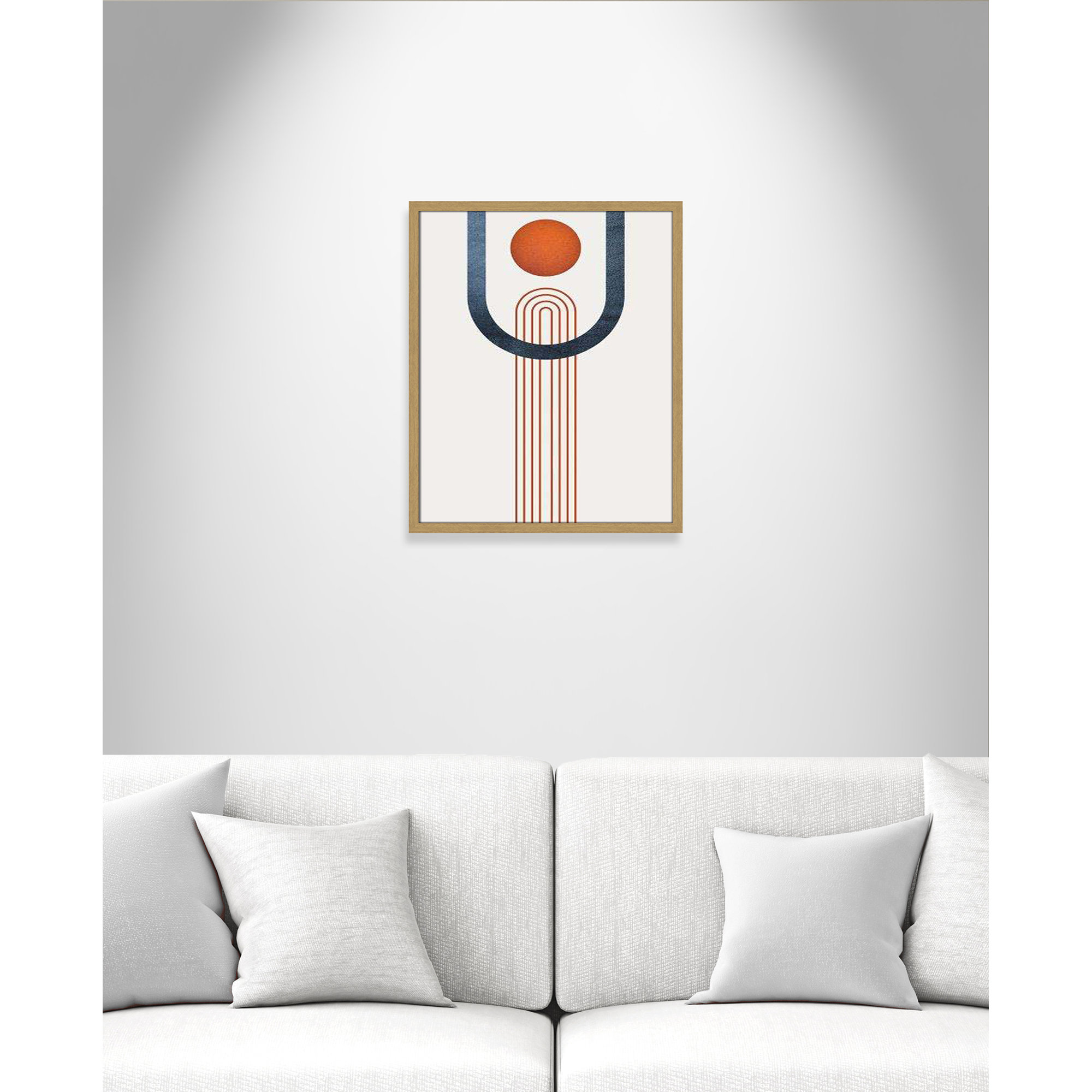 Minimalist Mid Century Orange Navy III By Urban Epiphany - Framed Art Full Bleed, Brown, 25.5" H x 21.5" W x 0.75" D