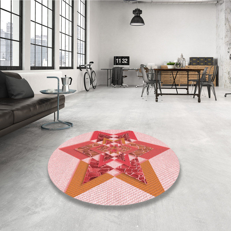 Tapis tissé à la machine en rouge, Rond 3 pi